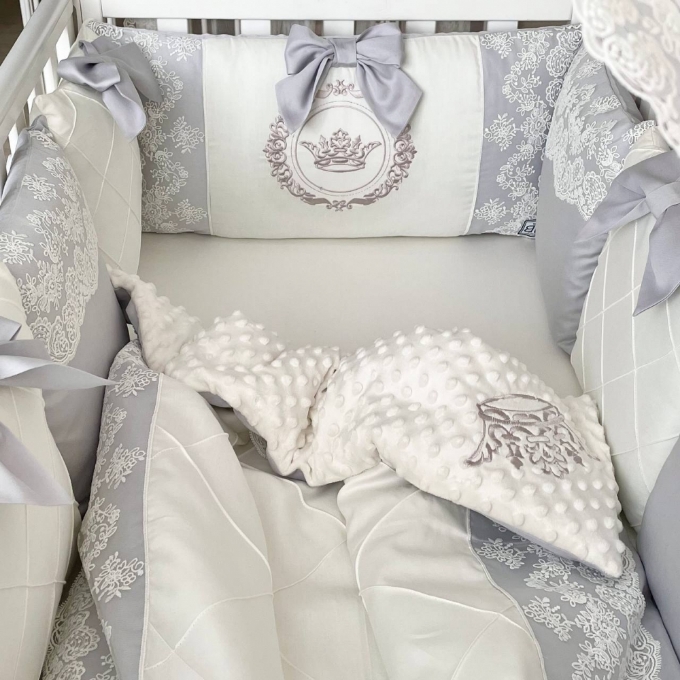Set lenjerie Patut Copii Bebe 8 piese Classic Gri (9)
